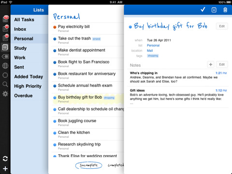Remember the Milk iPad version