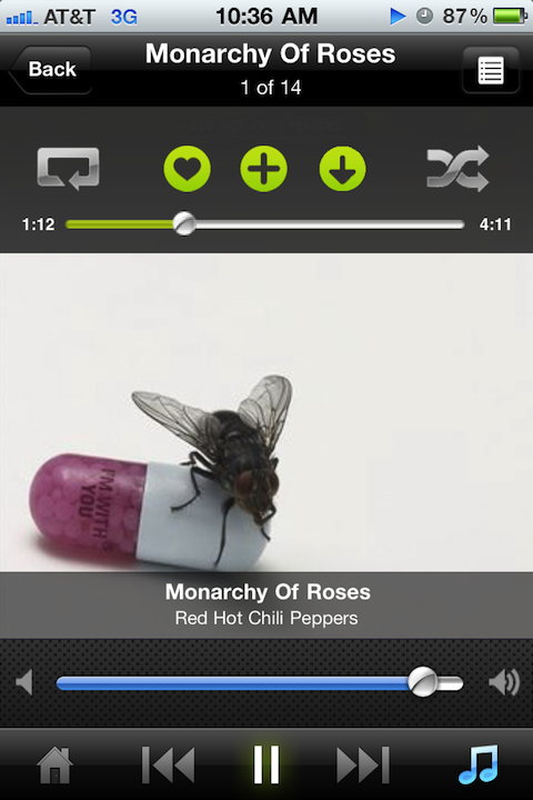 Kazaa iPhone app playing screen