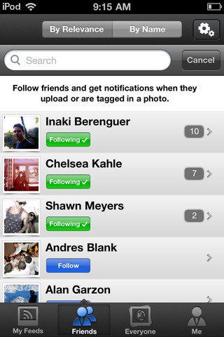 Pixable for iPhone - following users