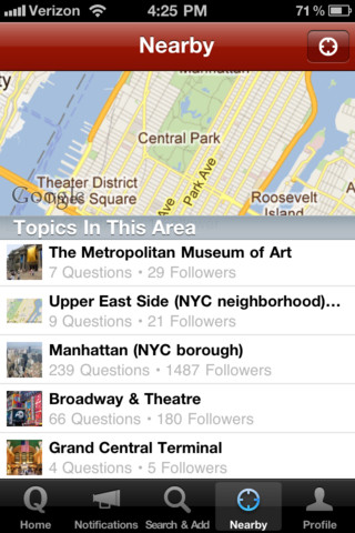 Quora iPhone app local topics