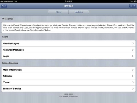 iTweak Store on the iPad