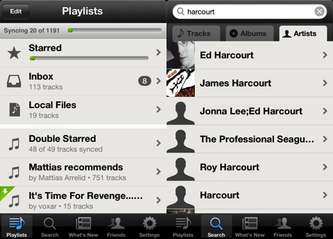 Spotify iPhone app Playlists and Artists