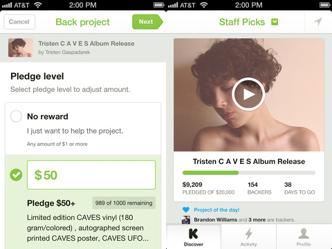 kickstarter for iphone app review