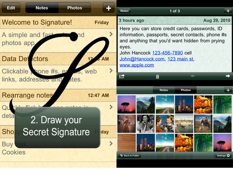 signature secret notes & photos iphone app review